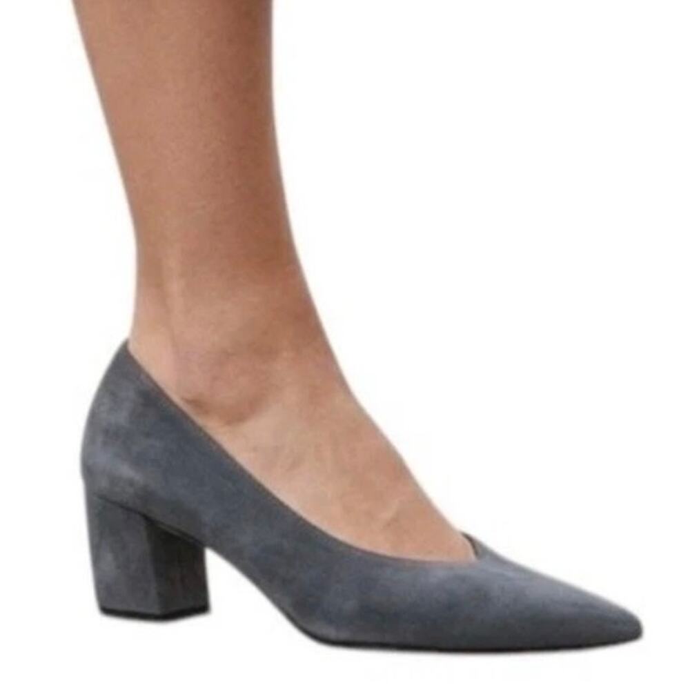 Jon Josef Gray Suede Pointed Toe Block Heel Designer Pumps Luxury Shoes Size 8.5